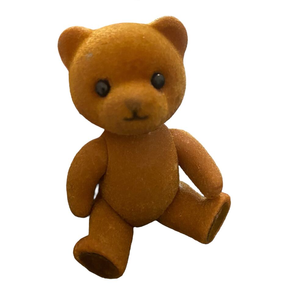 Vintage 3.4" Applause Teddy Bear Flocked Brown Jointed Posable Bear & 2 Friends